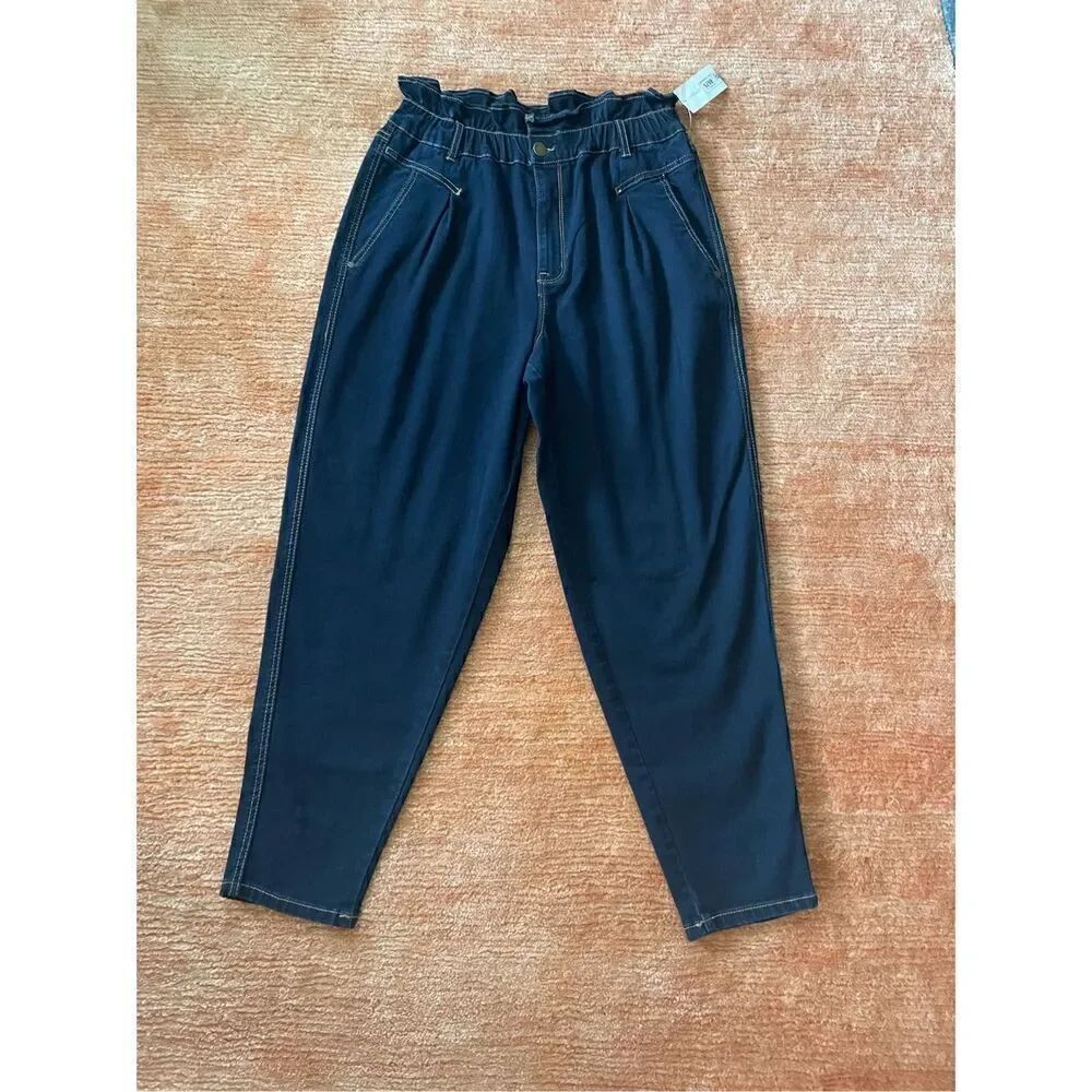 NWT VINTAGE AMERICA Jeans Pants Denim Paperbag Waist 80s Retro Size 12